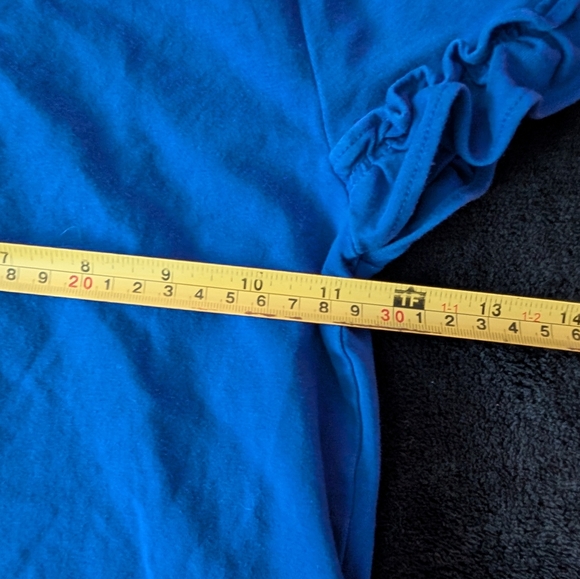 Hanna Andersson Pleated Tiered Blue Cotton Blend Dress With Ruffle Short Sleeves - Picture 8 of 9